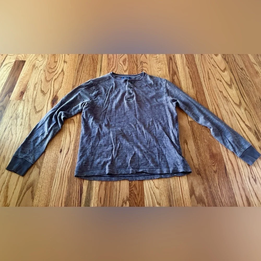 Ralph Lauren Boys Large 14/15 Black Striped Henley Shirt